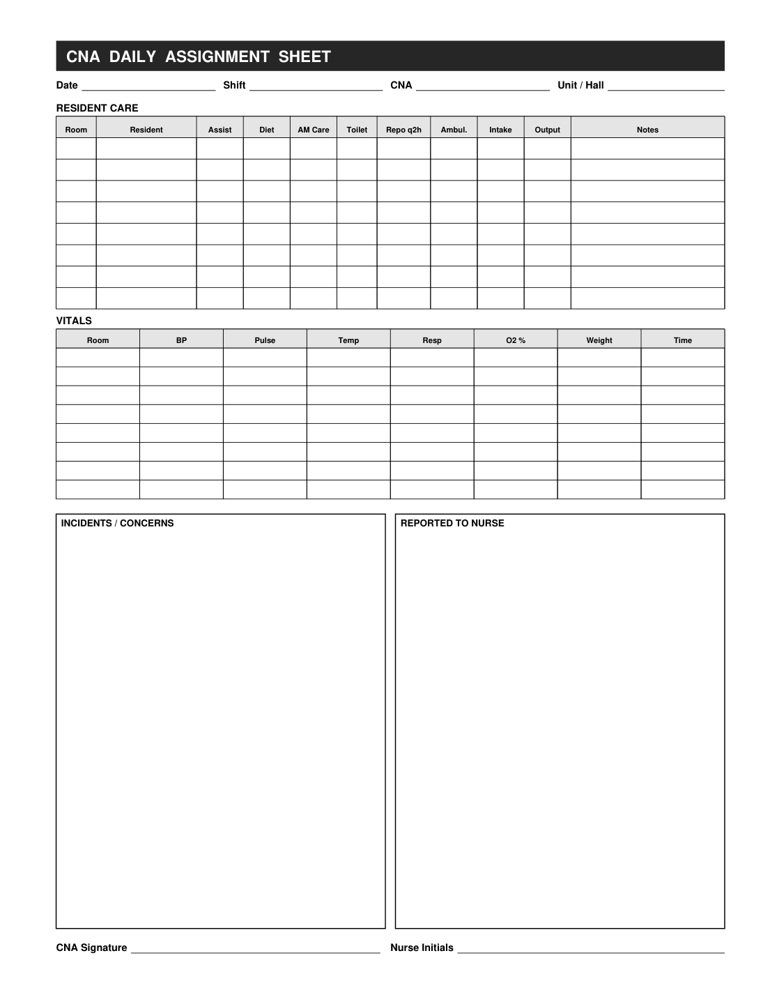 CNA daily assignment interior page