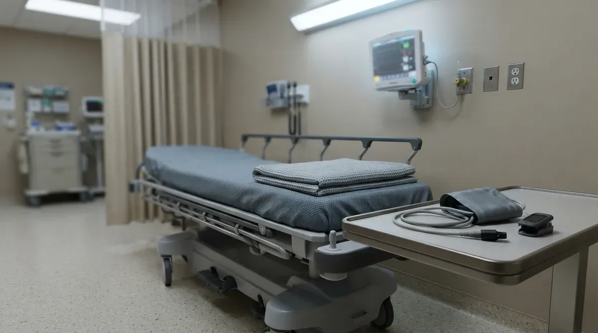 Emergency department triage room with a vital signs monitor and stretcher