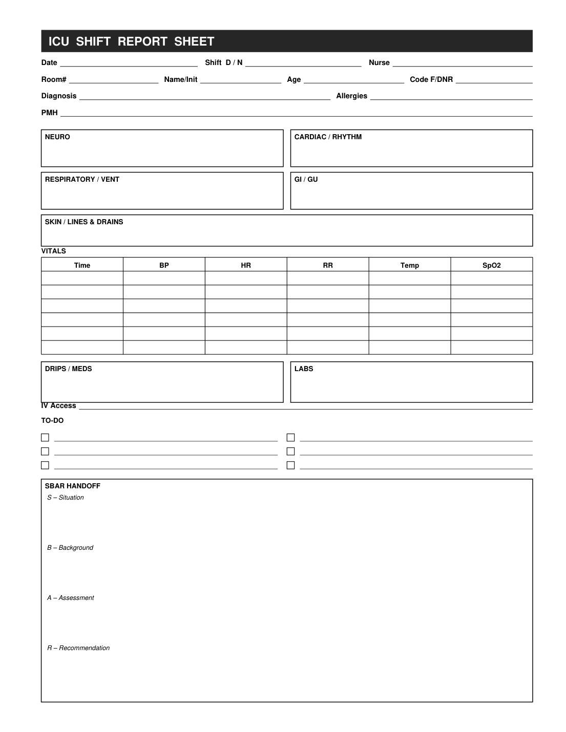 ICU brain sheet interior page